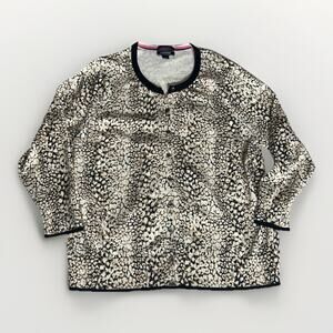 Lands’ End Women’s Supima Cotton Leopard Print Cardigan Sweater 2X 20W-22W